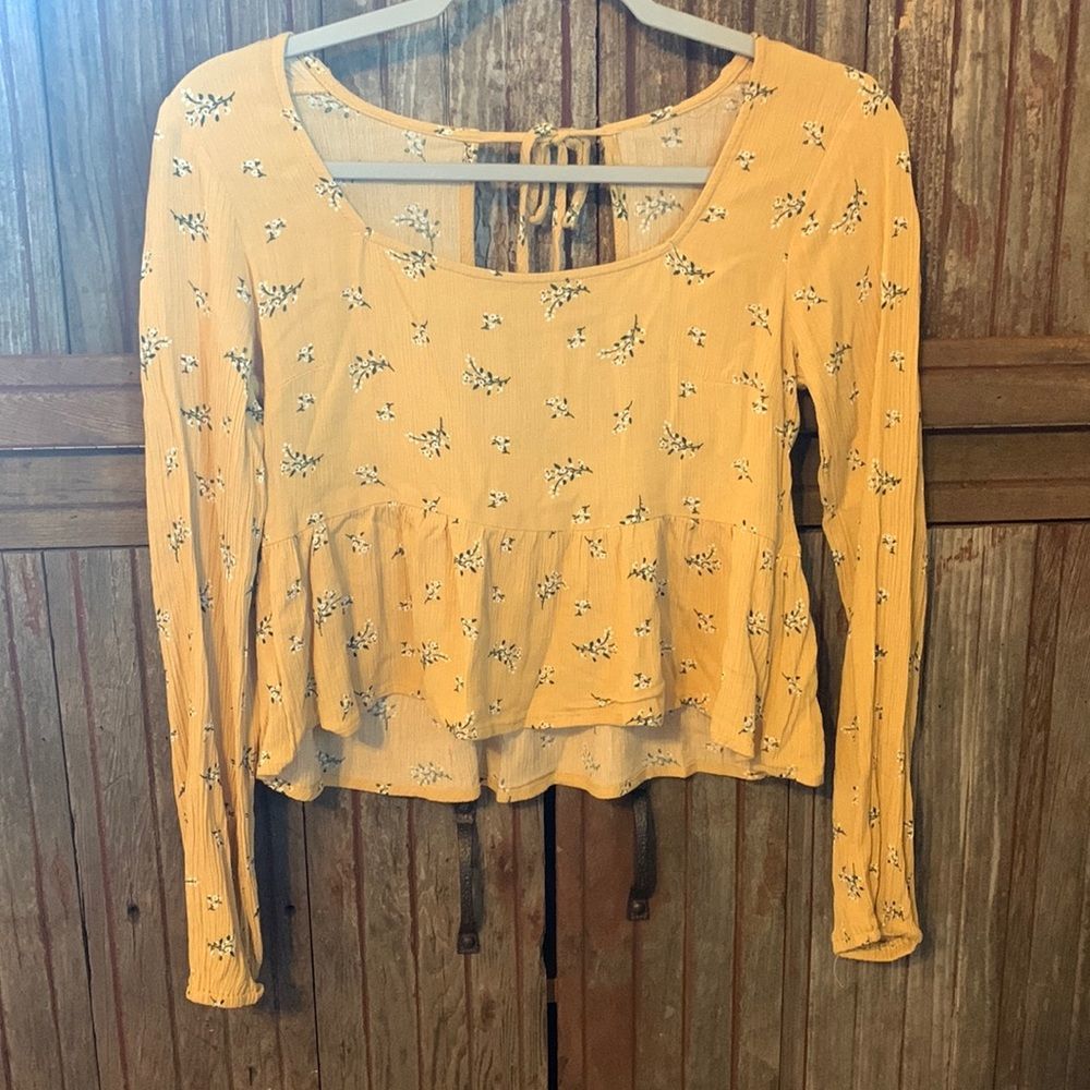 Women’s Juniors Sky and Sparrow Ditsy Floral Keyhole Square Neck Peplum Blouse M